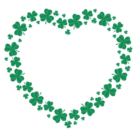 Frame of emerald shamrocks in the shape of a heart. Decorative element for St. Patrick's Day design. vector illustrationのイラスト素材