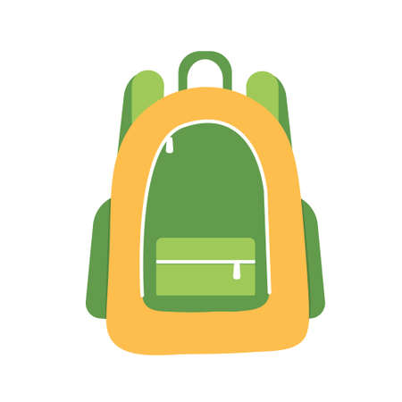 Yellow-green sports backpack for travel, comfortable shoulder bag, vector icons in flat style on a white background.のイラスト素材