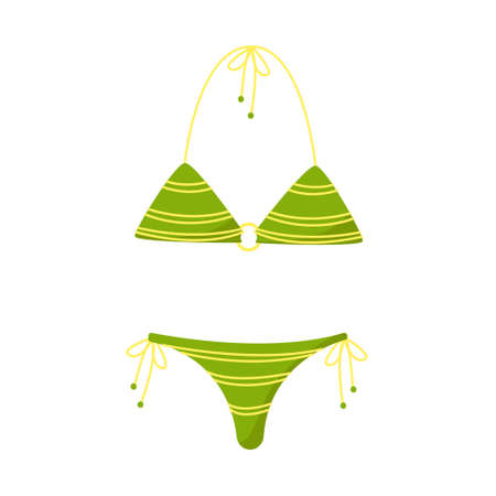 Green women's separate swimsuit, swimsuit for swimming and sunbathing on the beach, vector clip art on a white background in a flat style.のイラスト素材
