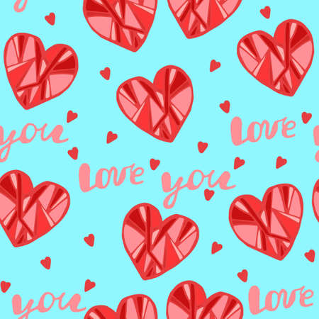 Seamless pattern with red hearts and lettering I love you.の写真素材