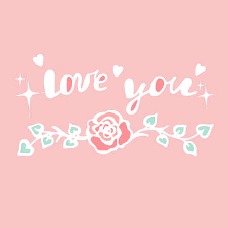 Set with red hearts, Romantic Poster as a gift for a loved onePrint for Valentine's Day, Inscription - I love you, Vector image in doodle style, Hand draw, Wrapper for Valentine's Day.のイラスト素材