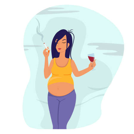 Not A Healthy Lifestyle For A Pregnant Woman Concept.のイラスト素材