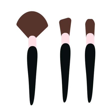 Collection of different makeup brushes, set of different brushes for applying cosmetics, vector clip art on a white background.のイラスト素材