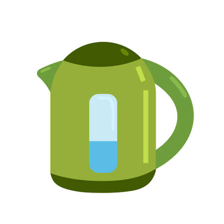 Kitchen green electric kettle, device for boiling water, vector clipart in flat style, isolateのイラスト素材