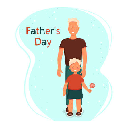 Fathers Day, Dad and little son. Vector cartoon characters. Flat illustrationのイラスト素材