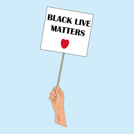 Hand holding poster with slogans against racism, vector illustration of hand draw