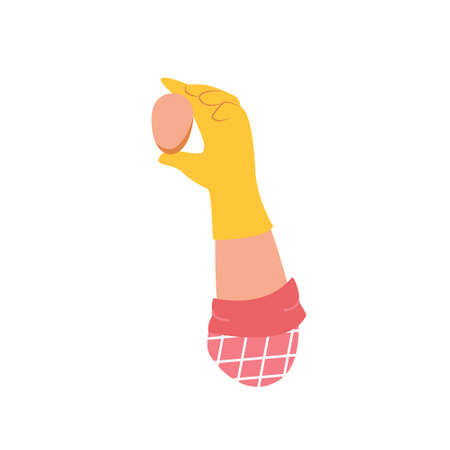 Illustration hand in a rubber glove holds a chicken eggのイラスト素材