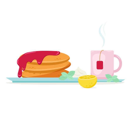 Healthy and nutritious breakfasts, food, vector illustration in flat styleのイラスト素材
