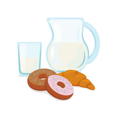 Healthy and nutritious breakfasts, food, vector illustration in flat styleのイラスト素材