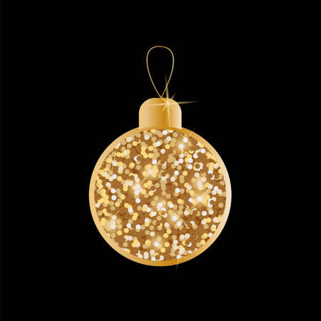 Christmas toy with sequins and glitter. Christmas decorations. Vector golden objects on a black backgroundのイラスト素材