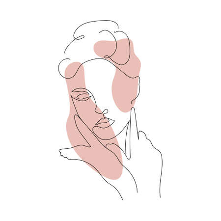 Female minimalist linear portrait.  abstract vector portrait of a womanのイラスト素材