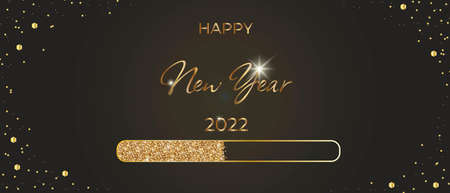 New Years banner. Vector poster for the winter holidays. Golden text 2022 on a black background