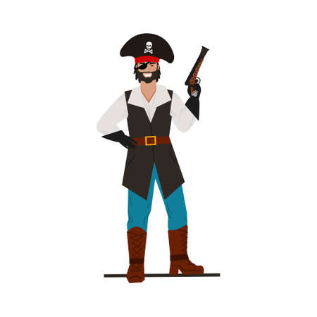Armed pirate. Young handsome pirate with a blindfold. Vector characterのイラスト素材