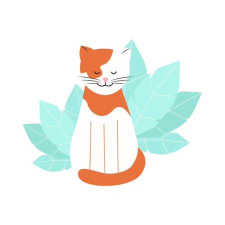 White cat with red spots. Pets, vector animals in flat styleのイラスト素材