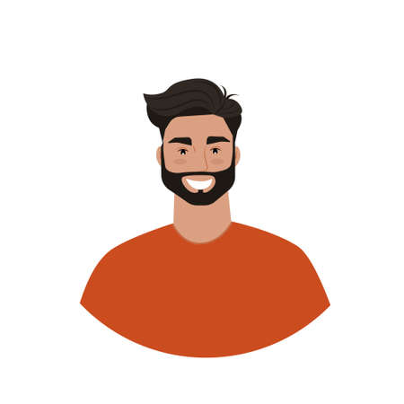 Portrait of a young man with a beard. Vector illustration in flat styleのイラスト素材