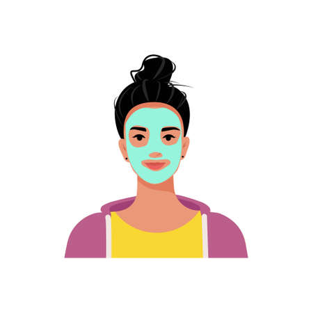 Girl with a care mask on her face, beauty and health. Vector illustration in flat styleのイラスト素材