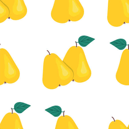 Yellow pears seamless pattern, fruit print, ripe autumn fruits. Vector illustrationのイラスト素材