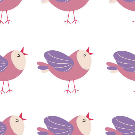 Colorful birds seamless pattern. Exotic birds in different print poses. Vector illustrationのイラスト素材