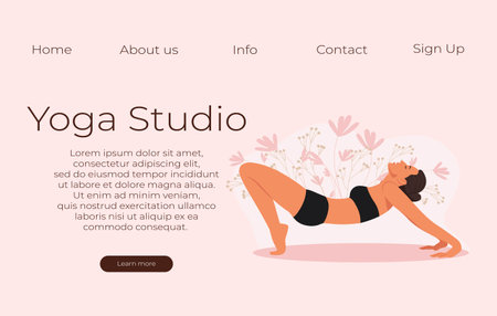 Yoga studio vector banner. The girl is stretching. Vector illustration in flat style.のイラスト素材