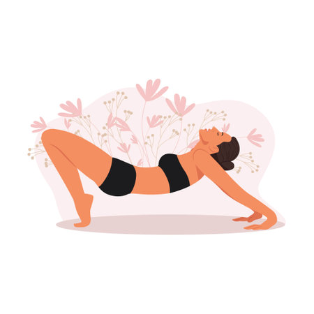 Girl doing yoga, yoga pose female characters. Meditation exercises. Vector illustrationのイラスト素材