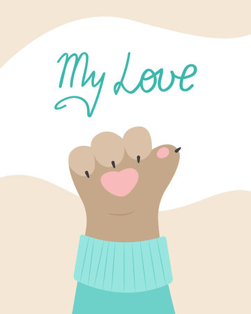 Vector card cat s paw, inscription My love, Animals and pets posterのイラスト素材