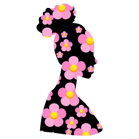 African American woman silhouette floral print. Vector illustration of an abstract woman.のイラスト素材