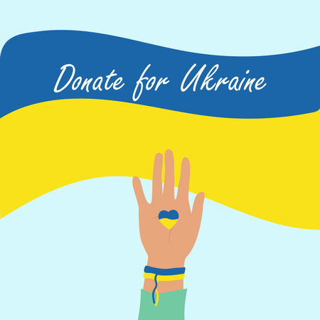 Donate for Ukraine, Palm raised up. A symbolic bracelet on the wrist. A call to help Ukraineのイラスト素材