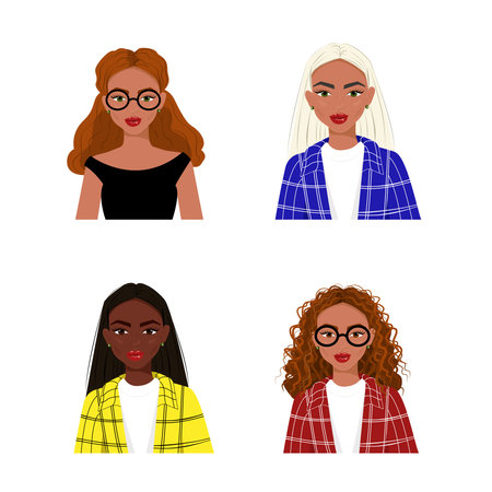 Stylish female portraits multiracial appearance, Modern woman. Vector illustrationのイラスト素材