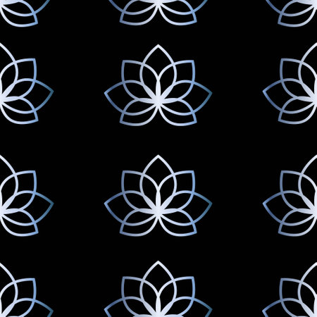 Lotus flower metallic gradient seamless pattern on black background. Vector printのイラスト素材