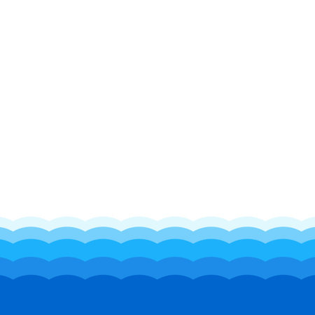 Blue waves with gradient decorative frame, vector design template, abstract water wavesのイラスト素材