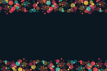 Festive bright background with colorful illuminated bokeh. Vector template banner poster. Color bokeh on a black backgroundのイラスト素材