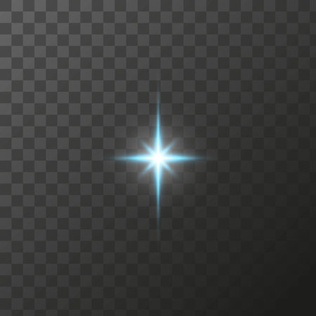 Light shining stars, glare light effects, Shiny illuminated elements on a transparent background. Vector isolate special effectsのイラスト素材