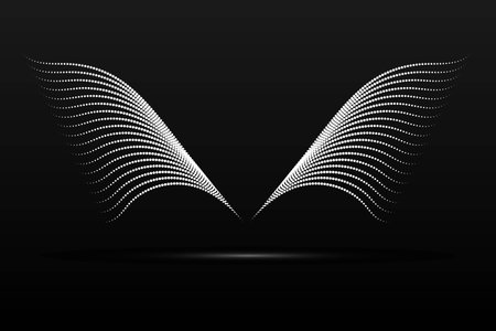 Silver wings linear wavy abstract on a black background. Angel wings. Vector graphicsのイラスト素材