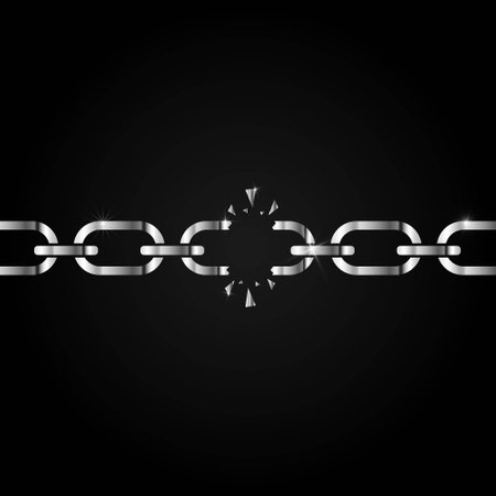 Silver chain broken on black background, Realistic jewelry chain, Stylish logo, Vector illustration isolatedのイラスト素材
