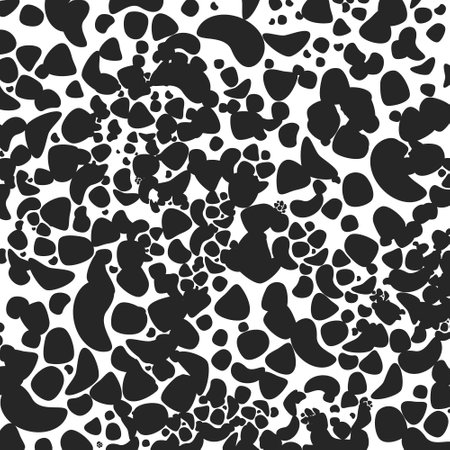 Black and white spotted animal print of Dalmatian or cow. Vector background with animal print. Texture spots and dots of different shapesのイラスト素材