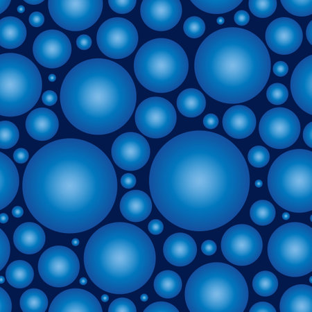 Abstract seamless pattern of blue balls of different diameters. Vector background. Big and small spherical balls futuristic printのイラスト素材