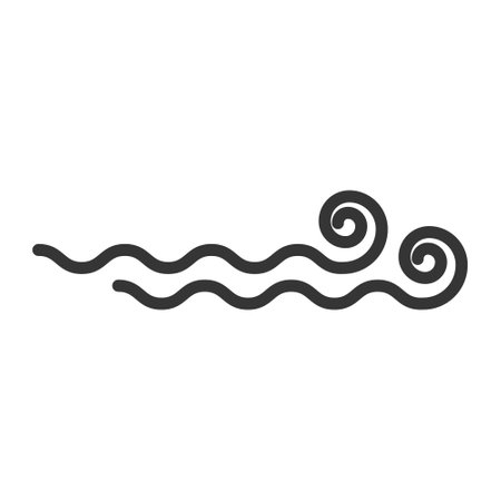 Wind direction of air movement sign, black curl lines silhouette sign of movement intensity, smoke fog or wind. Vector element on white isolateのイラスト素材