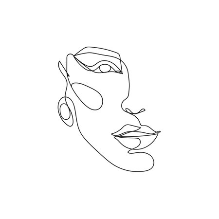 Outline portrait of a young woman. Minimalist vector linear female silhouetteのイラスト素材