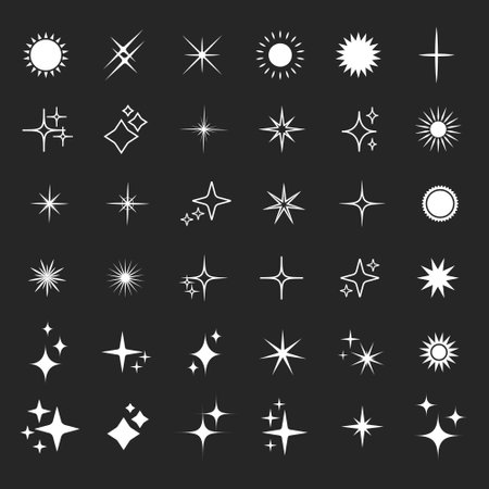 Star silhouette icon set, Shining star rays, Star cluster simple vector design elements isolateのイラスト素材