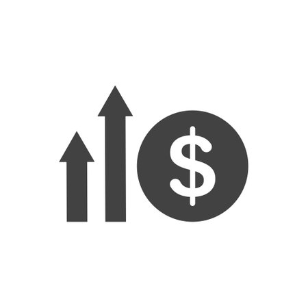 Dollar rate increase sign, Money payout investment icon, Dollar growth vector sign isolatedのイラスト素材