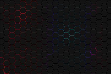 Abstract hexagons honeycomb texture neon background, futuristic technology backdrop banner design, vector illustrationのイラスト素材