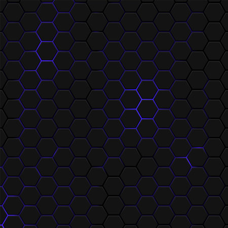 Hexagons honeycomb texture blue neon background, Abstract futuristic technology backdrop banner design, Vector illustrationのイラスト素材