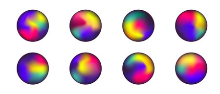 Set of bright holographic circles mesh gradient on white background, Vector illustration fluid liquid energy accumulation gradient ballのイラスト素材