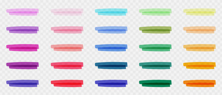Highlighter marker set, Doodle brush colored felt-tip pens for highlighting text, Underline line, Hand drawn marker strokesのイラスト素材