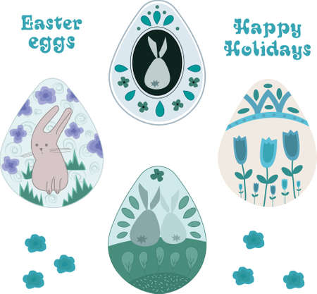 set of happy easter eggsのイラスト素材