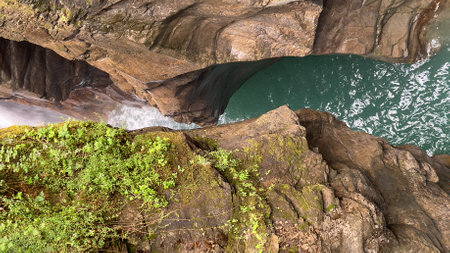 Gorge Close-up with Turquoise Water in Bellano, Lake Comoの写真素材
