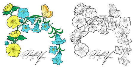 Botanical card with flowers. Spring ornament concept. Vector layout of decorative greeting card, invitation or message, background design. romantic design.のイラスト素材