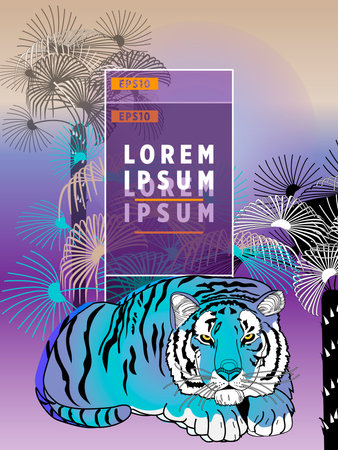 Cover templates with palm trees and tiger. For all occasions to relax. For advertising, sales, discounts, super offers.のイラスト素材