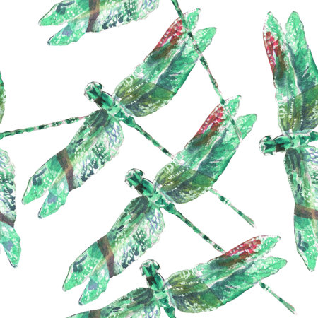 watercolor illustration. Dragonfly. Can be used to print postcards, stickers.Seamless pattern.の写真素材