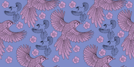 Seamless pattern with doves and flowers. vector illustration.